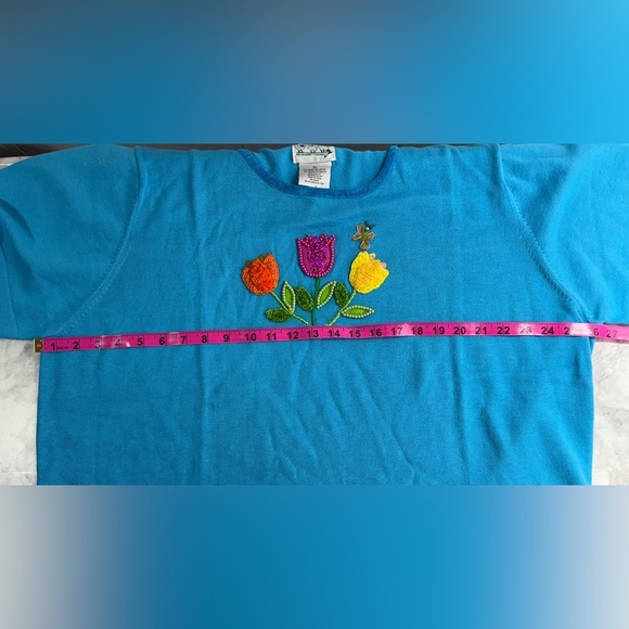 NWT has The Quacker Factory Blue Tulip T-Shirt with Floral Embroidery sz 2X - Picture 3 of 7